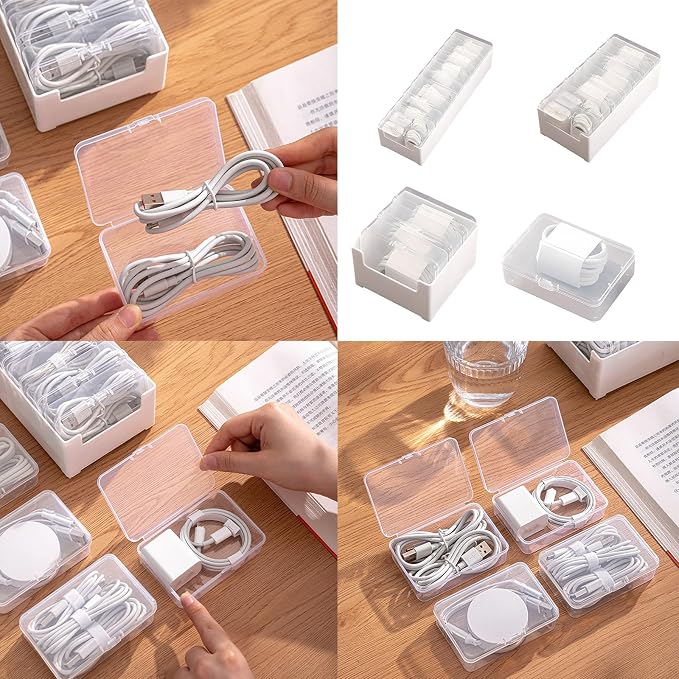 Cable Organizer Box for Charging Cords, Desk Wire Management Holder with Adjustable Dividers, Lightweight Charging Cable Storage Case for Home