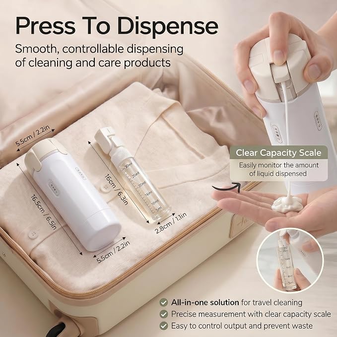 4 in 1 Travel Dispenser Bottle Set, Leak-Proof, Lightweight, Refillable Squeeze Bottles for Travel Toiletries (White)