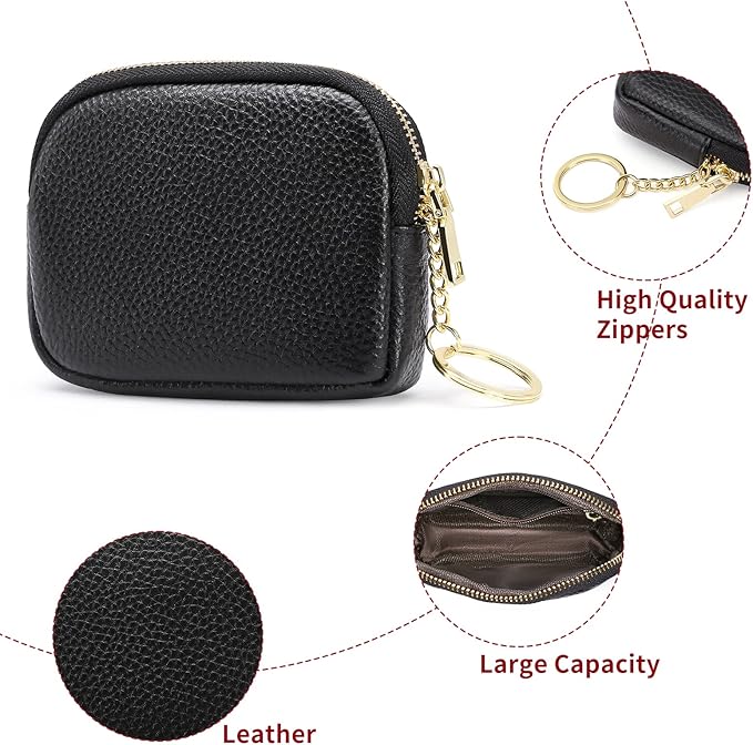 SENDEFN Mini Coin Purse Soft Leather Small Coin Pouch Purses Women Zipper Pocket with Key Ring