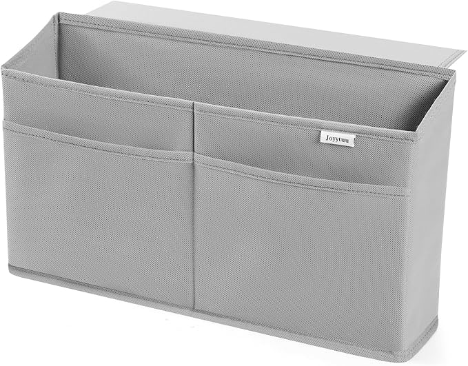 Desk Side Hanging Organizer, Adhesive Storage Bag with Pockets for Magazine Ipad Notebook, for End Tables Home Office Desks Computer Workstations Dressing Table, Grey