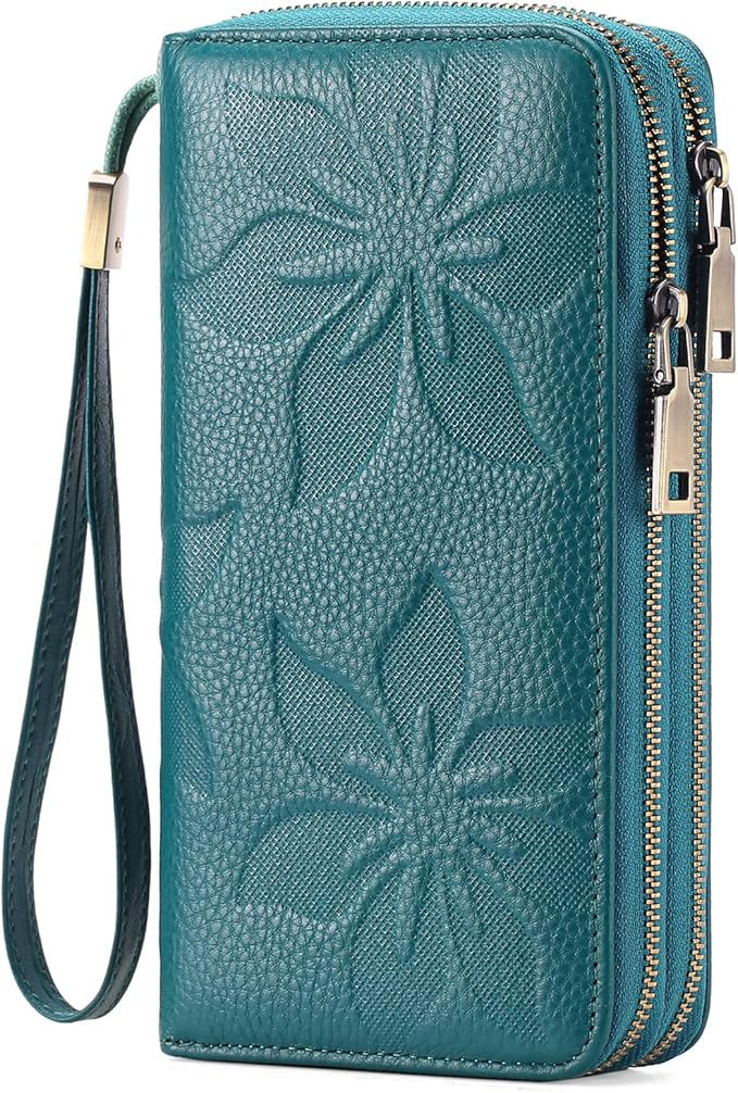 GAEKEAO Wallet for Women Clutch RFID Blocking Wristlet Leather Purse Large Capacity Credit Card Holder with Grip Hand Strap