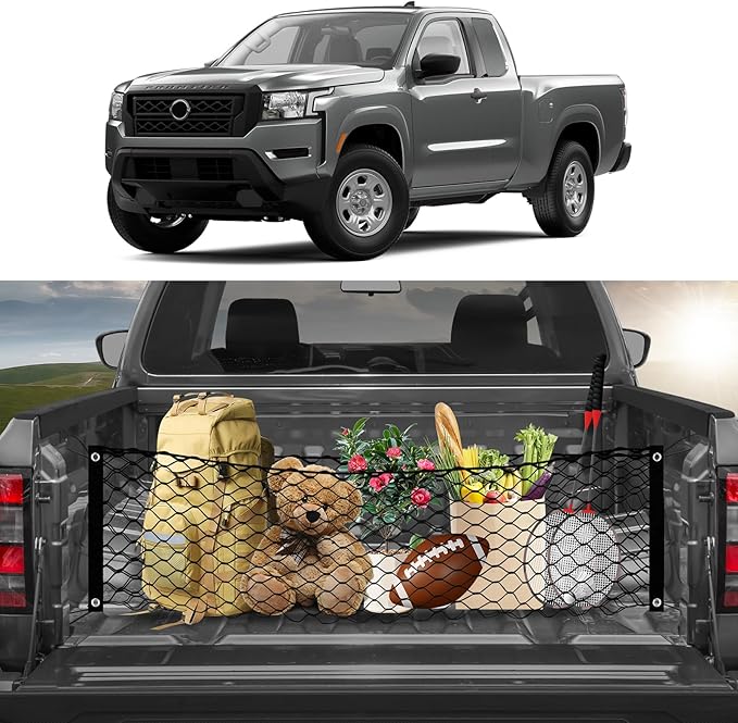 Karltys Truck Bed Cargo Net for Nissan Frontier 2022-2025 2026 Accessories, Envelope Style Pickup Truck Bed Cargo Net, Elastic Heavy Duty Nylon Mesh Storage Netting Organizer