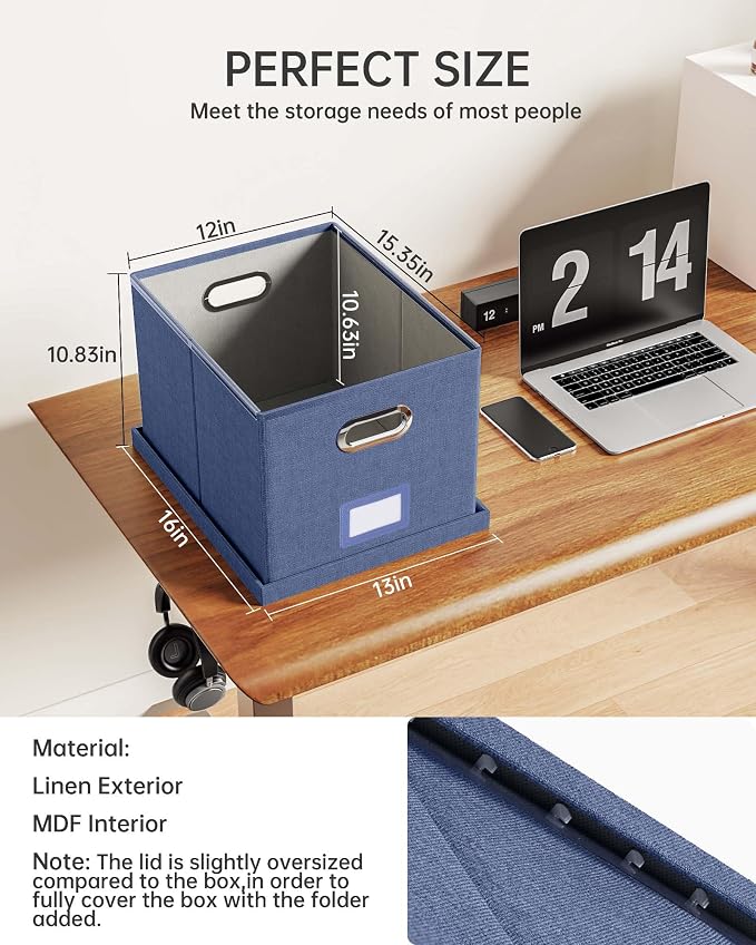 Oterri 2 Pack File Storage Organizer, Document Organizer, Portable File Box with Lid, Fit for Letter/Legal File Folder Storage,Blue-Box only