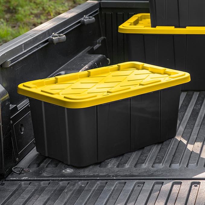 Sterilite 6-Pack Industrial Tote, Plastic Storage Container Bins with Lids, 17 Gallon - Heavy-Duty Organizing Containers for Closet, Bathroom & Office, Stackable Transport Boxes with Secure Handles