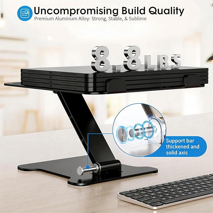Foldable Aluminum Laptop Stand, Height Adjustable Ergonomic Riser for Collaborative Work,Tablet, Reading and More. Portable Laptop Stand for All 10-16" (Black)