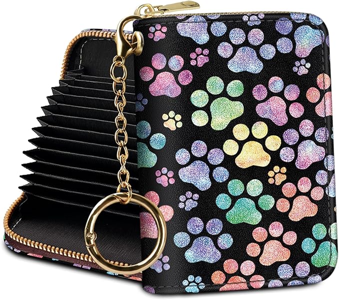Credit Card Holder RFID Wallet, Small Card Holder Wallet for Women with Keychain Zipper, Funny Leather Print Credit Card Wallets Accordion Gift