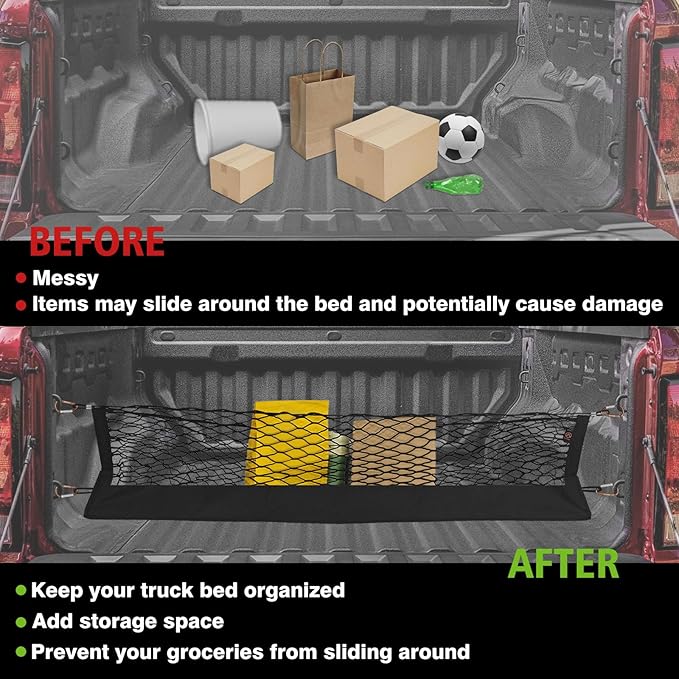 Muslogy Truck Bed Cargo Net Trunk Netting Compatible with Chevrolet Colorado & GMC Canyon 2026 2025 2024 2023 Accessories, Pickup Cargo Organizer SUV Sedan Storage Net w/Heavy Duty Carabiners