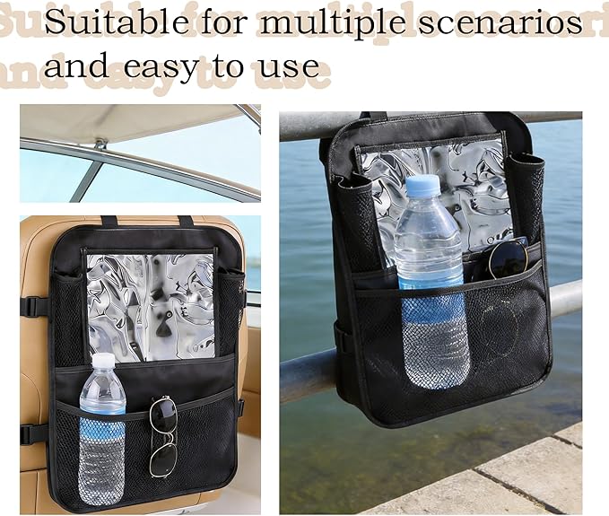 Boat Seat Storage Organizer,Heavy-Duty 600D Oxford Marine Seat Backpack Boat Organizer with Mesh Pockets,Waterproof Backseat Boat Storage Bag for Boating Accessories,Fishing Tools, Phone, Maps