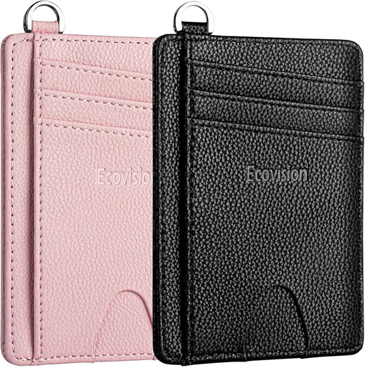 EcoVision Slim Minimalist Front Pocket Wallet, RFID Blocking Credit Card Holder Wallet with Detachable D-Shackle for Men Women