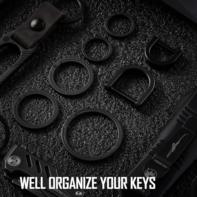 KeyUnity Titanium Flat Key Rings, 33/25/17.5mm Side Pushing Split Ring for Key Carabiner Flashlight Knife Dog ID Collar Tag