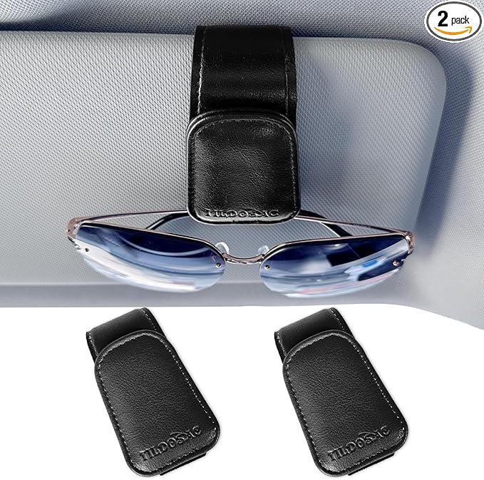 TILDOSAC Magnetic Sunglass Holder for Car Visor,Leather Glasses Holder,Vehicle Accessories Sunglasses Visor Clip for Truck 2 Pack