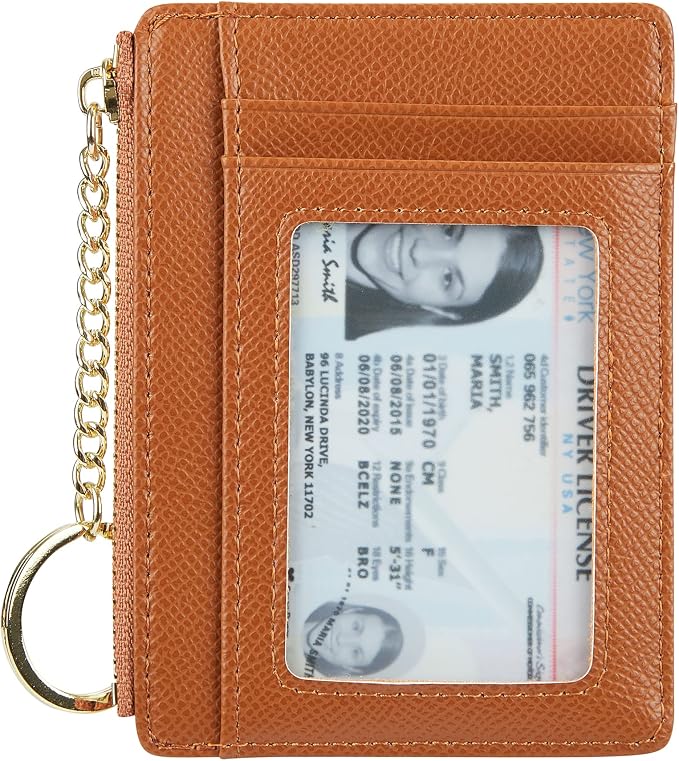 Women's Slim Minimalist Card Holder Coin Changes Purse Keychain Front Pocket Wallet With ID Window