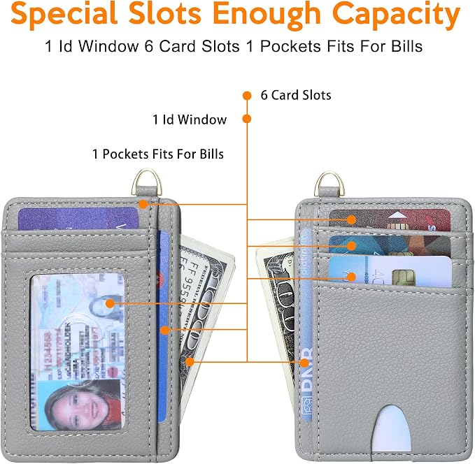 Badiya Credit Card Holder Slim Minimalist Wallet, Front Pocket Purse RFID Blocking Wallet Compact Card Case with ID Window for Women & Men