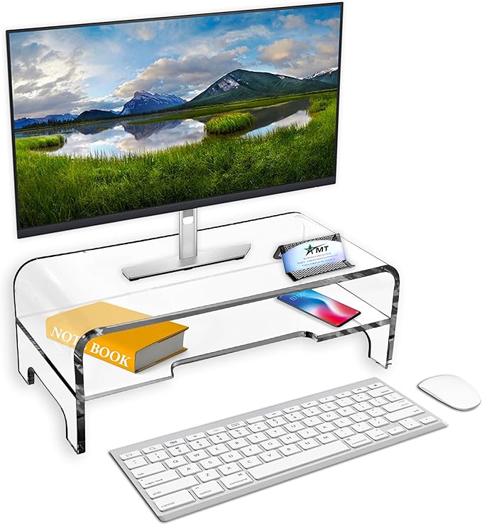 Mnixy AMT Premium Acrylic Clear Monitor Riser Laptop/PC/Multimedia Monitor Stand for Home Office (Medium- 2 Tier)