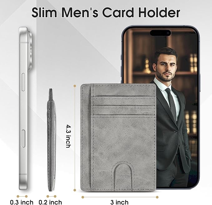 Slim Minimalist Wallet for Men,Front Pocket Wallet RFID Blocking Small Thin Credit Card Holder,ID Card Case Gift for Men Grey