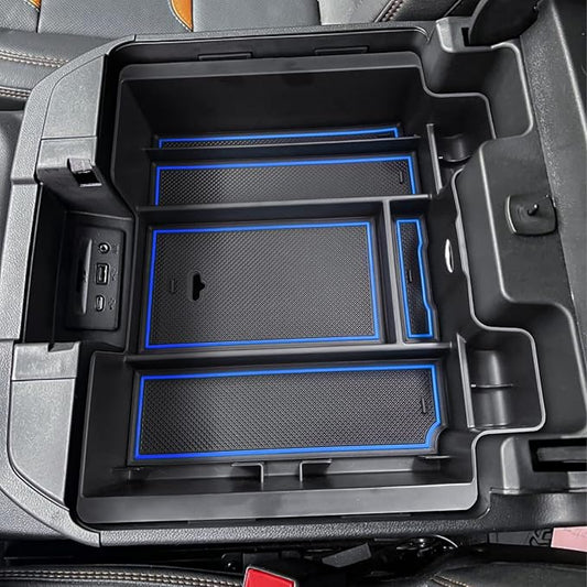 TACOBRO [Full-Coverage Center Console Organizer Compatible with 2019-2022 Chevy Silverado 1500/GMC Sierra 1500 and 2020-2023 Silverado/Sierra 2500/3500HD Accessories, Armrest Insert Tray, Blue