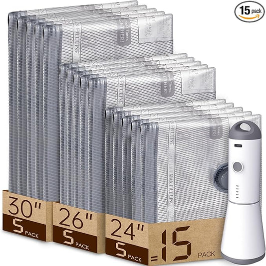 Vacbird 15 Pack Vacuum Bags for Travel with Rechargeable Cordless Electric Pump, Carry-on Packing Bags for Luggage and Suitcase, Space Saver for Clothes and Clothing