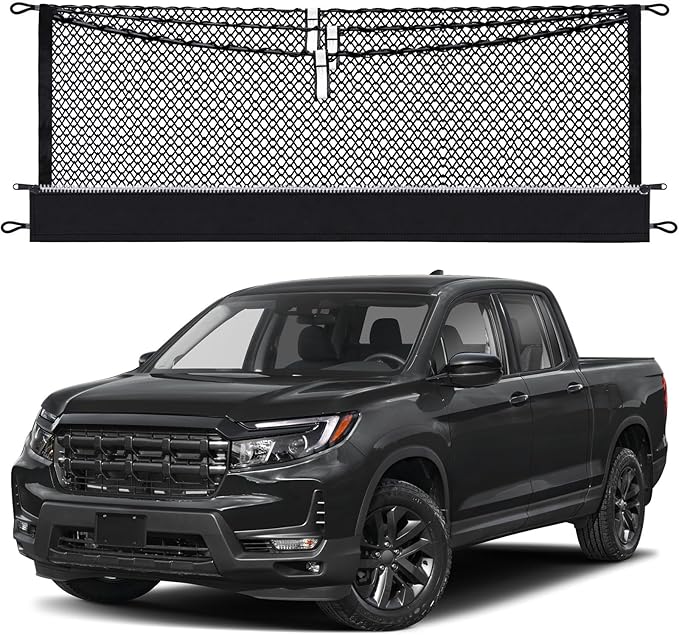 3-Layer Cargo Net for Honda Ridgeline 2017-2026, Zipper Bag Truck Bed Net for Groceries, Heavy Duty Oxford Cargo Organizer Storage Nets with Carabiners