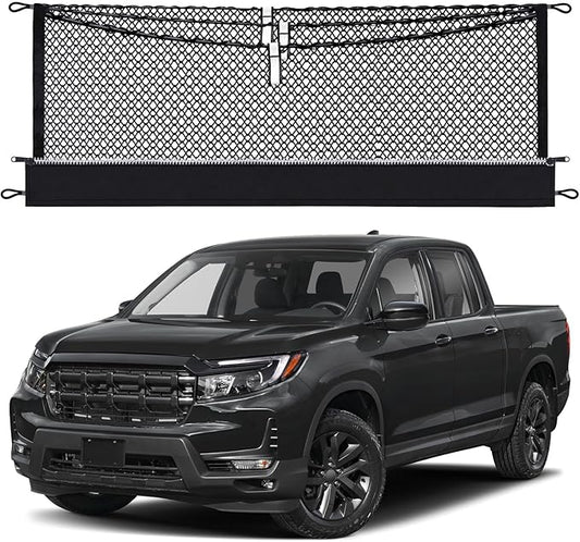 3-Layer Cargo Net for Honda Ridgeline 2017-2026, Zipper Bag Truck Bed Net for Groceries, Heavy Duty Oxford Cargo Organizer Storage Nets with Carabiners