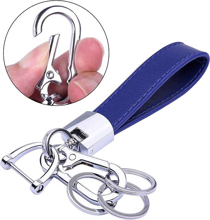 Wisdompro Genuine Leather Car Keychain, Universal Heavy Duty Key Fob Keychain Leather Key Chain Holder for Men and Women