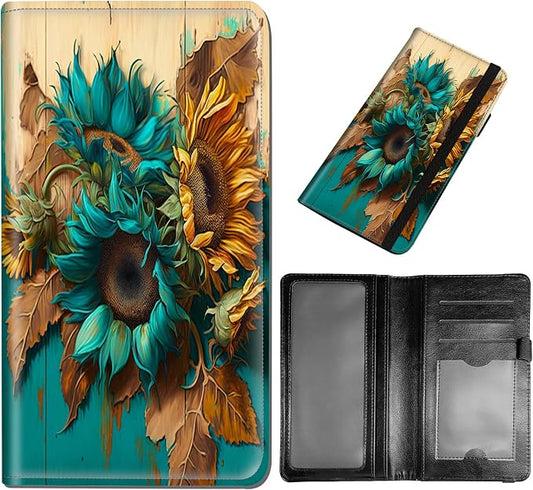 DEGDFSGR Checkbook Cover PU Leather Checkbook Covers for Women for Duplicate Checks, Check Book Covers with RFID Blocking Function for Personal Checkbook, Wooden Blue Flowers