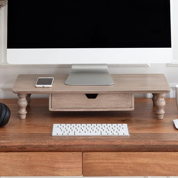 Anji Mountain Monitor Stand - Desktop Organizer & Laptop Riser, Ergonomic Monitor Riser, Space-Saving Monitor Stand for Desk, Durable Construction, Easy Assembly, Ideal for Home & Office,Biscotti