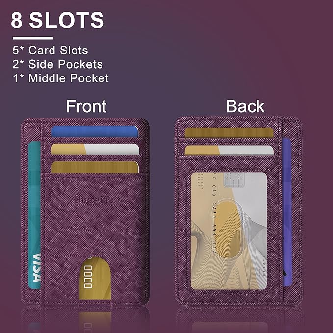 Hoewina Slim Wallet for Men, Credit Card Holder Wallet, Minimalist Design - RFID Blocking Front Pocket Leather Thin Wallet for Men and Women（Cross Grape Purple）