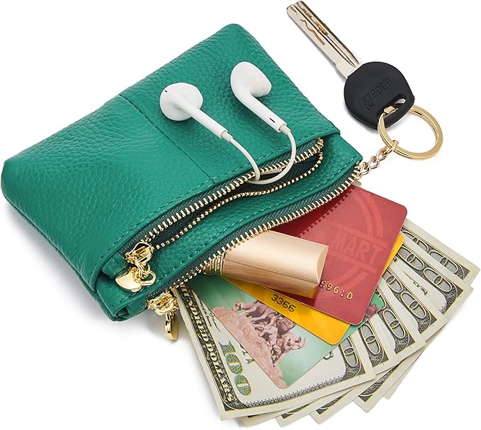 ZOOEASS Women Genuine Leather Zip Mini Coin Purse With Key Ring Triple Zipper Card Holder Wallet