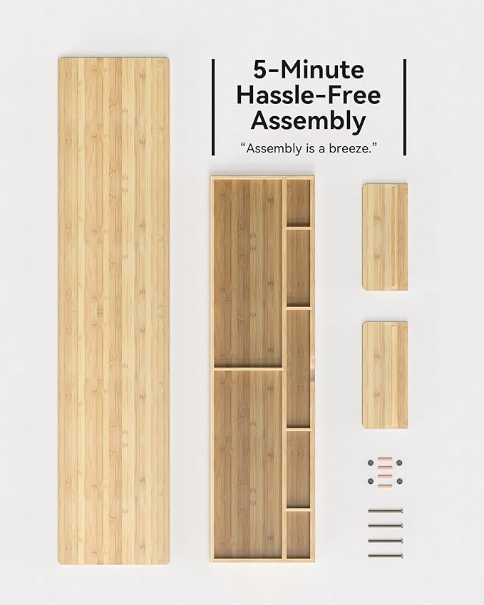 Bamboo Monitor Stand with Large Storage Drawer, 42 Inch Ergonomic Computer Riser for Desk, Screen Shelf with 7 Compartments for Keyboard & Stationery Organization