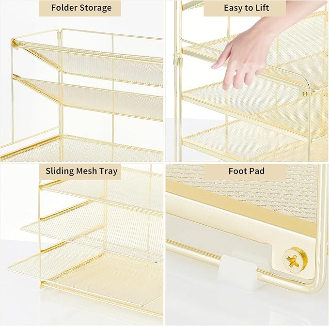OPNICE Desk Organizer, 6-Tier Letter Tray Paper Organizer, Desktop File Organizer, Office Desk Accessories & Office Decor for Women, Workspace Organizer for Office Supplies(Gold)