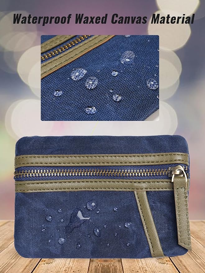 Sayram SP6 EDC Pouch, Waxed Canvas Compact Pocket Organizer, EDC Pocket Pouch for Men, Zippered Pocket Pouch, Mini EDC Organizer for Everyday Carry, Multitool Organizer Pouch (Oil Wax Dark Blue)