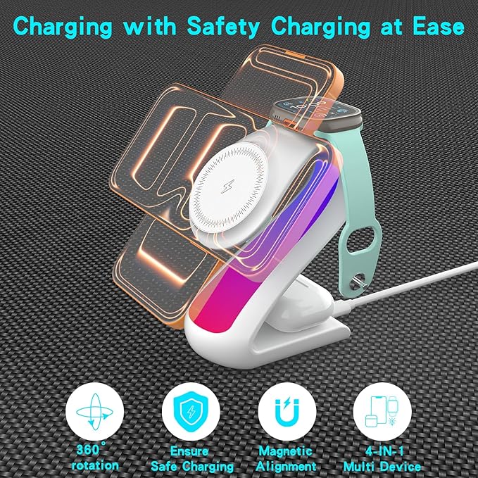4-in-1 Wireless Charging Station for Apple Magsafe Charger Stand,Fast Magnetic Wireless Charger Station for iPhone 17 Air 16 15 14 13 12 Series,Airpods Pro,Apple Watch Ultra