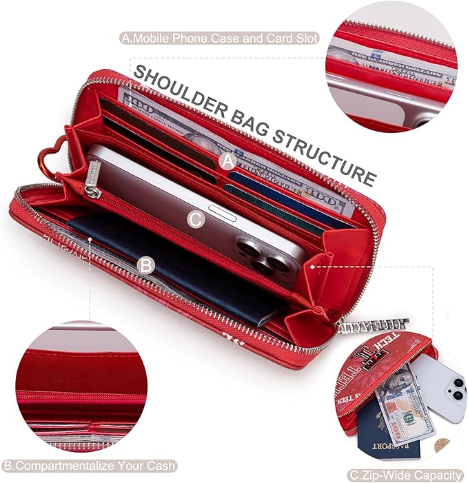 Texas Tech Mini Organizer Wristlet Wallet for Women - NCAA Official, Texas Tech Team Purse with RFID Blocking, Zipper Wallet for Sport Fan Gift, Game Day, Concert | Red, NC-TTU011RD