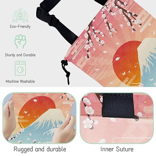 Plum Blossoms Car Trash Bag,Sunrise Hanging Drawstring Car Garbage Bag,Waterproof Canvas Car Back Seat Organizer with Adjustable Buckle,for Vehicles,SUVs,Camping,Road Trips