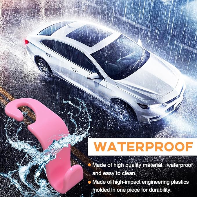 povtii 4PCS Car Seat Headrest Hook, Auto Back Seat Hanging Storage Organizer, Vehicle Seatback Hanger Holder for Purse Handbag Coat Umbrella, Universal Interior Car Accessories (Dark Pink)
