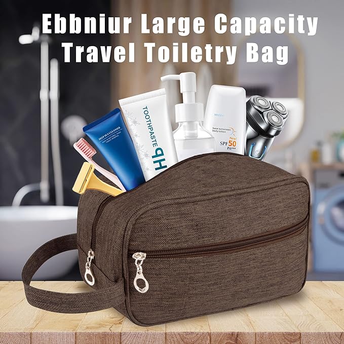 Toiletry Bag, Large Capacity Travel Bag for Toiletries, Waterproof Oxford Fabric Toiletry Organizer for Travel, Business Trips and Daily Use, Travel Essentials for Men or Women (Brown)