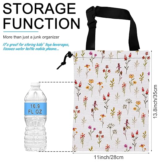 Car Trash Bag Spring Flowers Car Garbage Bag Hanging Car Trash Can for Back Seat with Drawstring