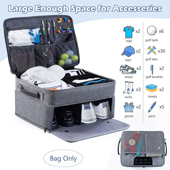 Upgraded Trunk Organizer - Separate Compartment for 2 Pair Shoes, Car Locker Organizer for Golf Balls, Gloves, Accessories