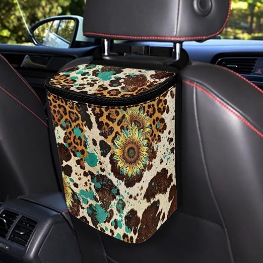 Car Accessories Back Seat Multipurpose Cars Trash Can with Lid, Leak Proof Waterproof Hanging Cars Garbage Can for Road Trip Travel, Music Notes Dachshund