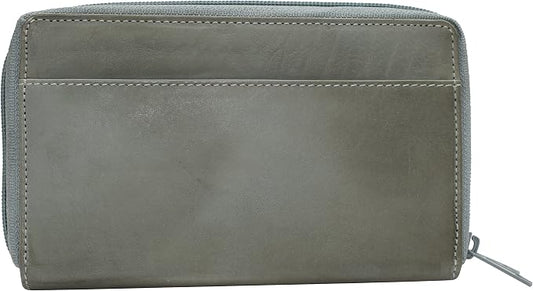 MARSHAL Genuine Leather Double Zipper Clutch Checkbook Wallet for Women #4575CF (Swiss SkyBlue)