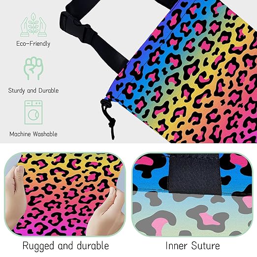 Rainbow Leopard Car Trash Bag,Neon Leopard Hanging Drawstring Car Garbage Bag, Waterproof Canvas Car Back Seat Organizer with Adjustable Buckle, for Vehicles, SUVs, Camping, Road Trips
