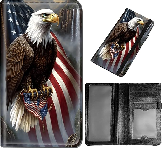 DEGDFSGR Checkbook Cover PU Leather Checkbook Covers for Women for Duplicate Checks, Check Book Covers with RFID Blocking Function for Personal Checkbook, Eagle and US Flag