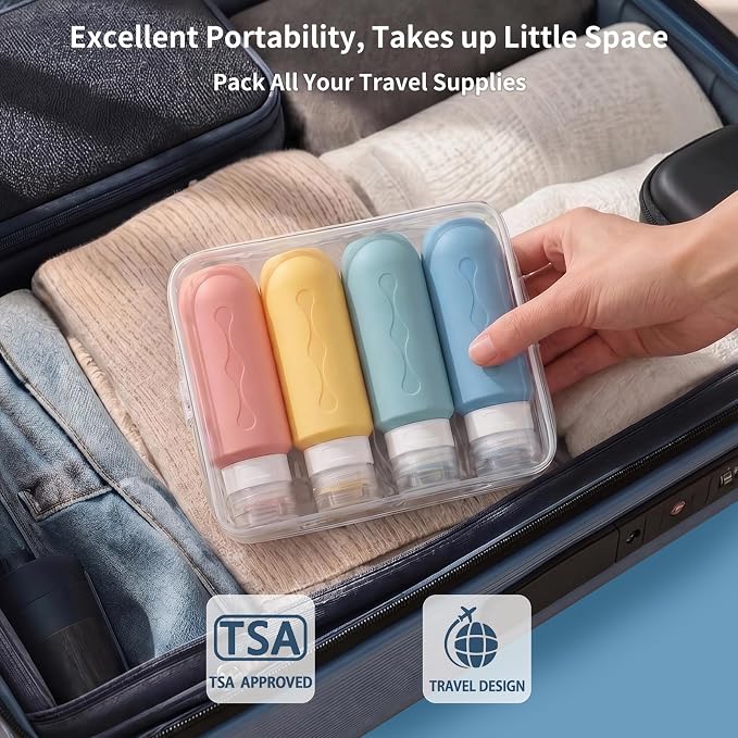 Gemice Travel Bottles for Toiletries, Tsa Approved Travel 6oz Size Containers with Clear Bag, BPA Free Leak Proof Travel Tubs Refillable Liquid Travel Accessories for Cometic Shampoo Lotion