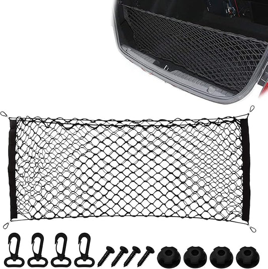 Car Cargo Nets Trunk Organizer, Adjustable Elastic Storage Mesh Double Layer with Hooks, Rear Cargo Net Accessories for Cars Trucks SUVs, Stretchable Heavy Duty Vehicle Organizer 35.4 x 15.7 Inch