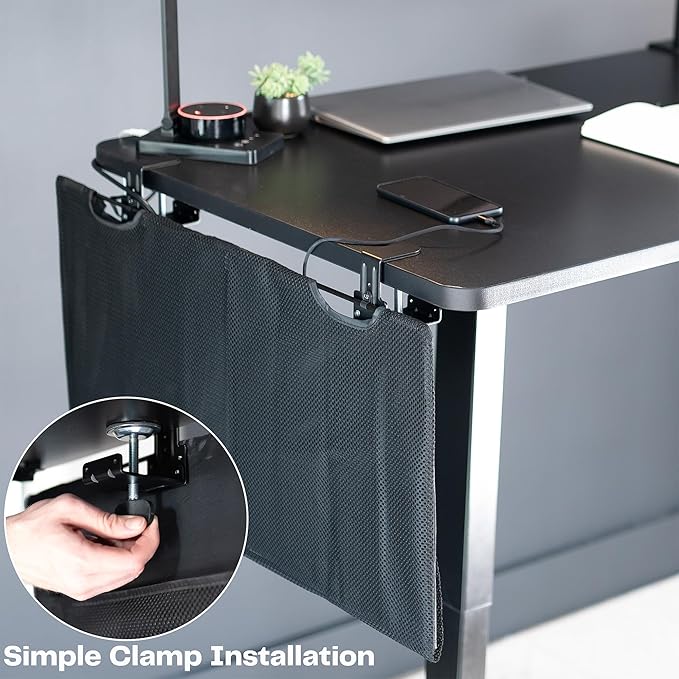VIVO 30 Inch Clamp-on Privacy and Cable Management Organizer Sleeve, Wire Hider Kit Panel System, Desk Skirt, Black, DESK-SKIRT-30P