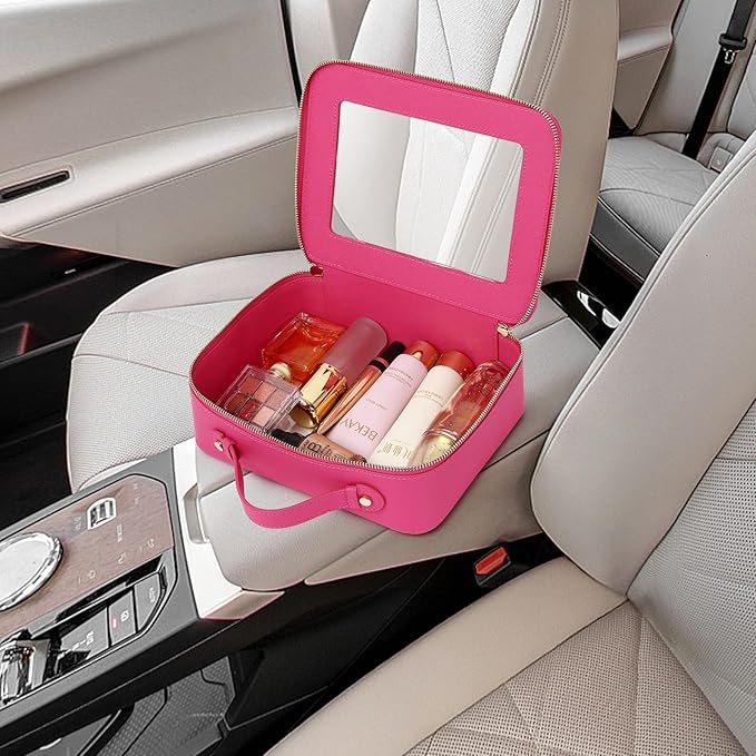 Pinkmik Clear Makeup Bag Waterproof Travel Case for Cosmetics and Toiletries Women's Makeup Organizer and Car Bag with Zipper (X/Fuxia, L)