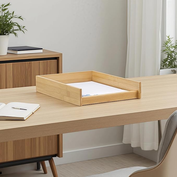 Letter Tray - Paper Organizer for Office Desk, Document Holder Desk Organization for Magazine File Folder Mail & Bill, Stackable Paper Trays - Natural