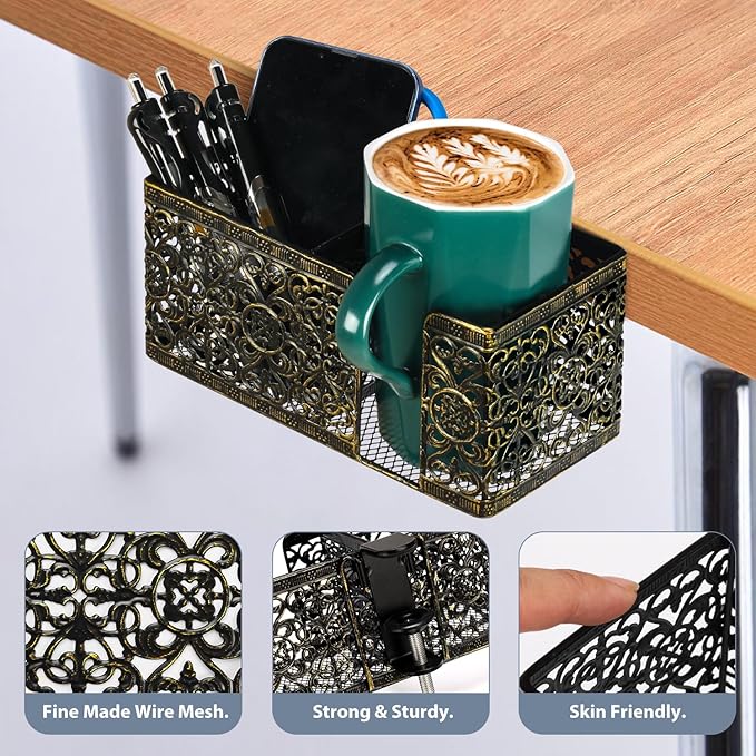Desk Organizer Clip on Desk Cup Holder Pencil Holder for Desk Storage Beverages Phone Holder Desk Organizer and Accessories Office School Home