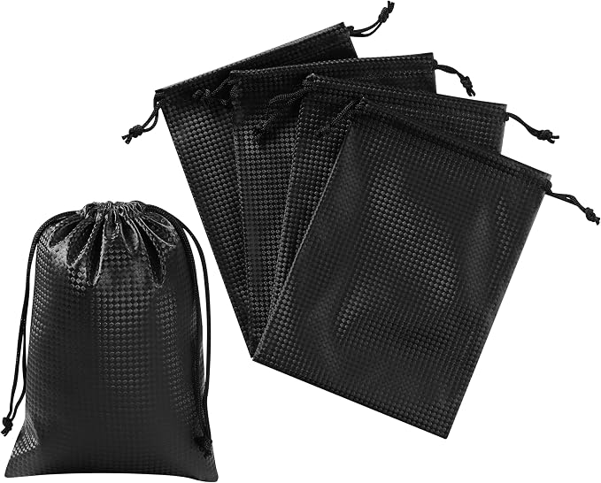 PALTERWEAR Tech-Weave PU-Coated Drawstring Bags (Set of 5) Water-Resistant, Directional-Stretch Travel Organizers for Phone, Toiletries, Tech Gear, Collections - Wipe-Clean (Black 3D, 5 x 7 Inch)