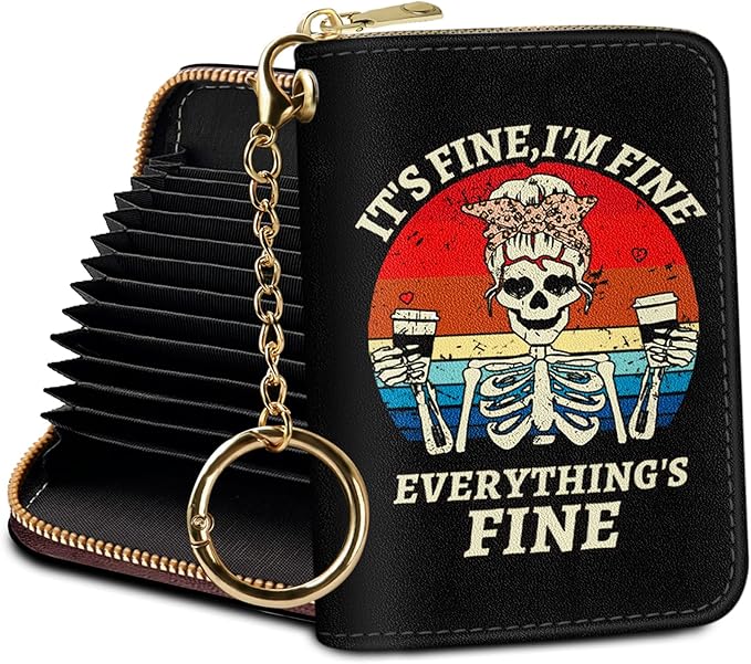 Credit Card Holder RFID Wallet, Small Card Holder Wallet for Women with Keychain Zipper, Funny Leather Print Credit Card Wallets Accordion Gift